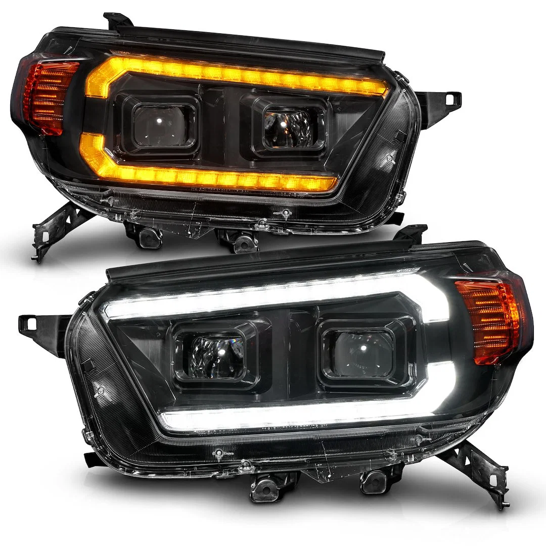 111602 – ANZO Headlight Assembly, Halogen Bulb Projector Beam With Plank Style Switchback LED Daytime Running Light/ ...